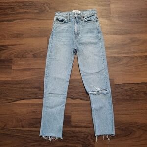 Reformation Liza High Rise Straight Cropped Jeans in Montego Destroyed Wash 22